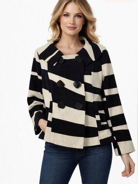 Etcetera Black Cream Striped Swing Jacket Size 4 Mod